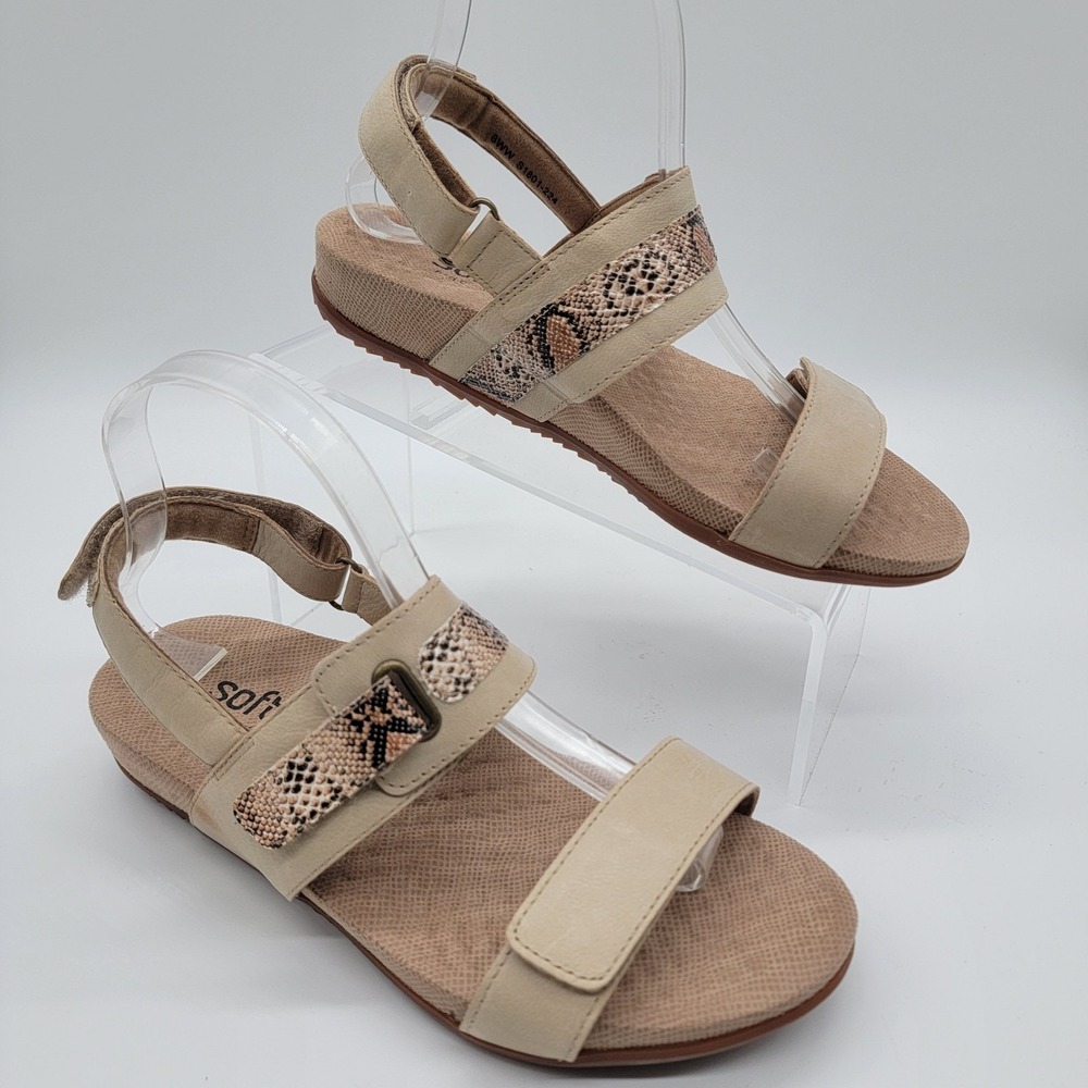 Softwalk Bimmer Sandals Snake Print Women's 8WW Beige Leather Straps Shoes